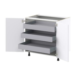 Lily Bright White  Slab Assembled Base Cabinet with 2 Full High Doors and 3 Inner Drawers (33 in. W X 34.5 in. H X 24 in. D)