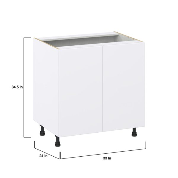 Lily Bright White  Slab Assembled Base Cabinet with 2 Full High Doors and 3 Inner Drawers (33 in. W X 34.5 in. H X 24 in. D)