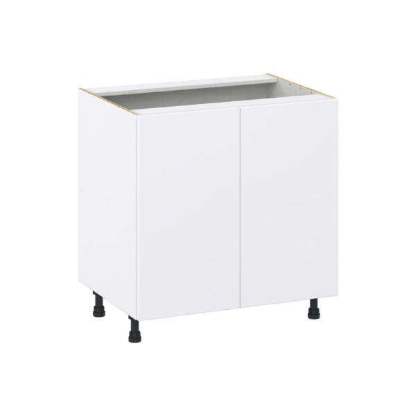 Lily Bright White  Slab Assembled Base Cabinet with 2 Full High Doors and 3 Inner Drawers (33 in. W X 34.5 in. H X 24 in. D)