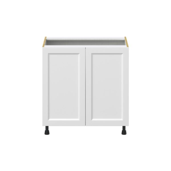 Magnolia Painted Bright White Recessed Assembled Base Cabinet with 2 Full High Doors and 3 Inner Drawers (33 in. W X 34.5 in. H X 24 in. D)