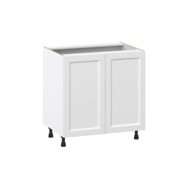 Magnolia Painted Bright White Recessed Assembled Base Cabinet with 2 Full High Doors and 3 Inner Drawers (33 in. W X 34.5 in. H X 24 in. D)