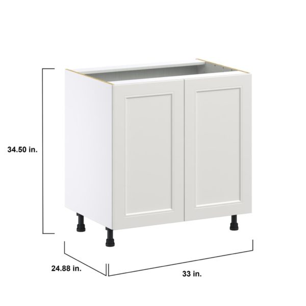 Wisteria Painted Light Gray Recessed Assembled Base Cabinet with 2 Full High Doors and 3 Inner Drawers (33 in. W X 34.5 in. H X 24 in. D)