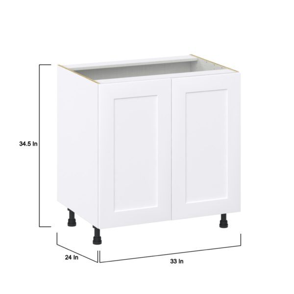 Jasmine Painted Warm White  Shaker Assembled Base Cabinet with 2 Full High Doors (33 in. W X 34.5 in. H X 24 in. D)