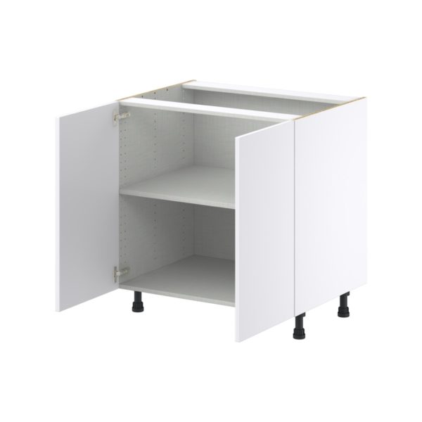 Lily Bright White  Slab Assembled Base Cabinet with 2 Full High Doors (33 in. W X 34.5 in. H X 24 in. D)