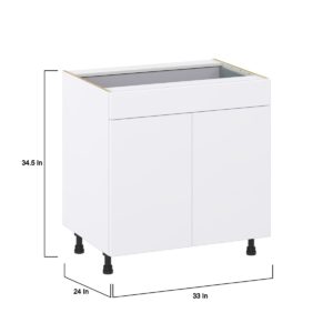 Lily Bright White  Slab Assembled Base Cabinet with 2  Doors and 1 Drawer (33 in. W X 34.5 in. H X 24 in. D)