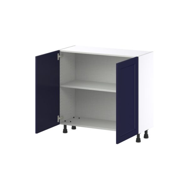 Camellia Painted Midnight Blue Recessed Assembled Shallow Base Cabinet with 2 Full High Doors (36 in. W x 34.5 in. H x 14 in. D)