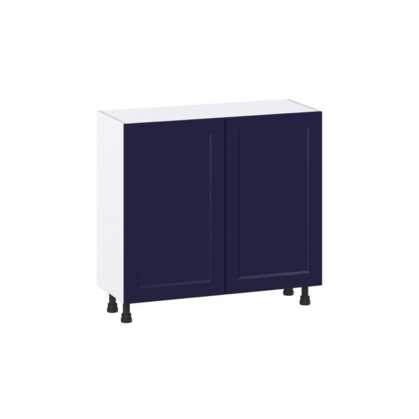 Camellia Painted Midnight Blue Recessed Assembled Shallow Base Cabinet with 2 Full High Doors (36 in. W x 34.5 in. H x 14 in. D)