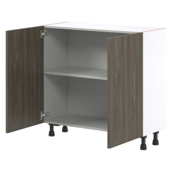 Cordyline Textured Slab Walnut Assembled Shallow Base Cabinet with 2 Full High Doors (36 in. W x 34.5 in. H x 14 in. D)