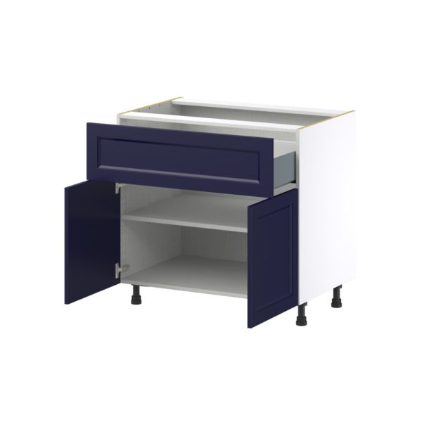 Camellia Painted Midnight Blue Recessed Assembled Base Cabinet with 1 Door and 10 in. Drawer (36 in. W x 34.5 in. H x 24 in. D)