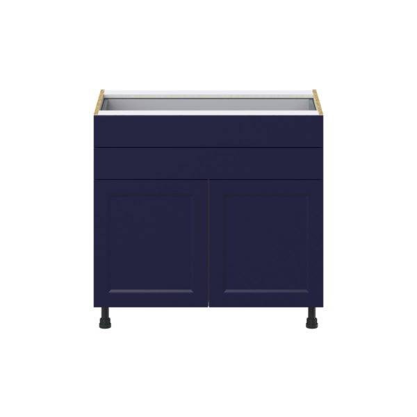 Camellia Painted Midnight Blue Recessed Assembled Base Cabinet with Two Doors and Two 5 in. Drawers (36 in. W x 34.5 in. H x 24 in. D)