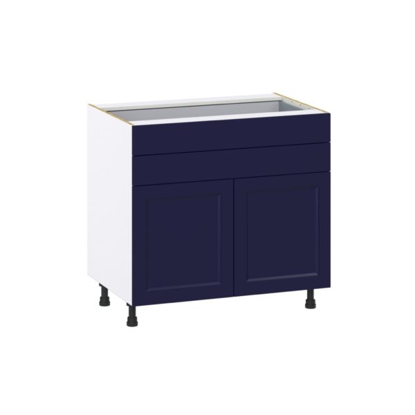 Camellia Painted Midnight Blue Recessed Assembled Base Cabinet with Two Doors and Two 5 in. Drawers (36 in. W x 34.5 in. H x 24 in. D)