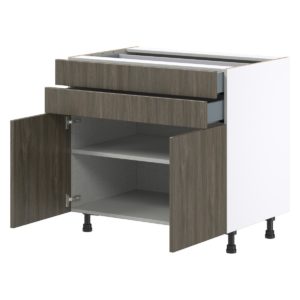 Cordyline Textured Slab Walnut Assembled Base Cabinet with Two Doors and Two 5 in. Drawers (36 in. W x 34.5 in. H x 24 in. D)