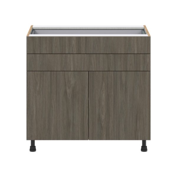 Cordyline Textured Slab Walnut Assembled Base Cabinet with Two Doors and Two 5 in. Drawers (36 in. W x 34.5 in. H x 24 in. D)