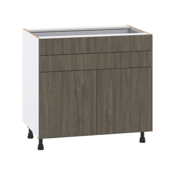 Cordyline Textured Slab Walnut Assembled Base Cabinet with Two Doors and Two 5 in. Drawers (36 in. W x 34.5 in. H x 24 in. D)