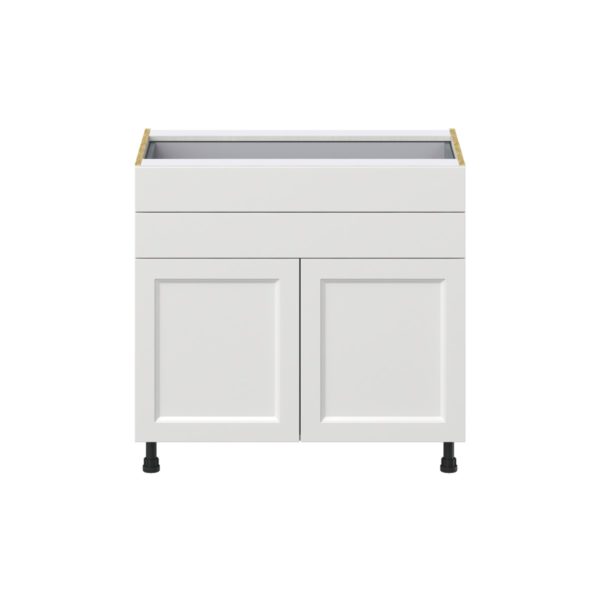 Magnolia Painted Bright White Recessed Assembled Base Cabinet with Two Doors and Two 5 in. Drawers (36 in. W x 34.5 in. H x 24 in. D)