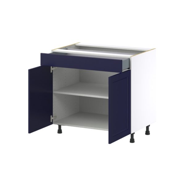 Camellia Painted Midnight Blue Recessed Assembled Base Cabinet with 2  Doors and 1 Drawer (36 in. W x 34.5 in. H x 24 in. D)