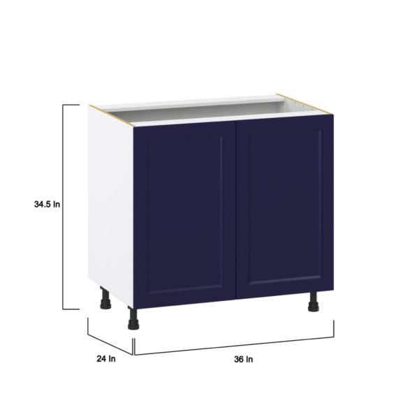 Camellia Painted Midnight Blue Recessed Assembled Base Cabinet with 2 Full High Doors (36 in. W x 34.5 in. H x 24 in. D)