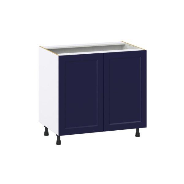 Camellia Painted Midnight Blue Recessed Assembled Base Cabinet with 2 Full High Doors (36 in. W x 34.5 in. H x 24 in. D)