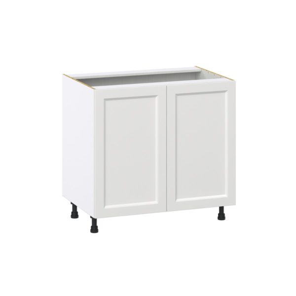 Magnolia Painted Bright White Recessed Assembled Base Cabinet with 2 Full High Doors and 3 Inner Drawers (36 in. W x 34.5 in. H x 24 in. D)