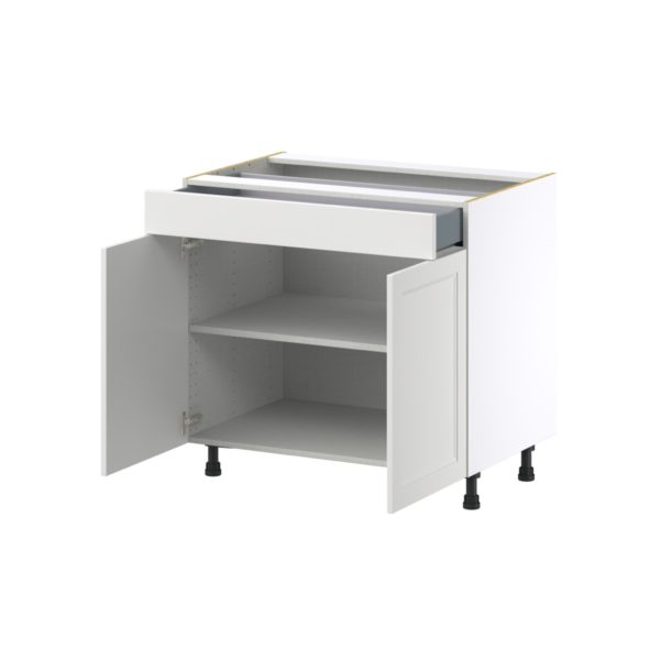 Magnolia Painted Bright White Recessed Assembled Base Cabinet with 2  Doors and 1 Drawer (36 in. W x 34.5 in. H x 24 in. D)