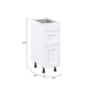 Dahlia Bright White  Shaker Assembled Base Cabinet with 3 Drawers (12 in. W X 34.5 in. H X 24 in. D)