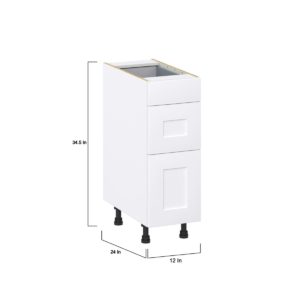 Jasmine Painted Warm White  Shaker Assembled Base Cabinet with 3 Drawers (12 in. W X 34.5 in. H X 24 in. D)