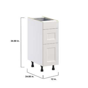 Wisteria Painted Light Gray Recessed Assembled Base Cabinet with 3 Drawers (12 in. W X 34.5 in. H X 24 in. D)