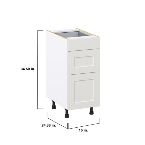 Wisteria Painted Light Gray Recessed Assembled Base Cabinet with 3 Drawers (15 in. W x 34.5 in. H x 24 in. D)