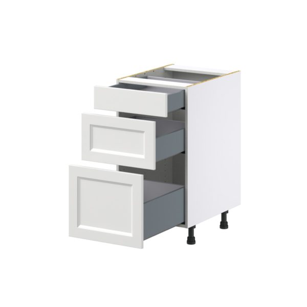 Magnolia Painted Bright White Recessed Assembled Base Cabinet with 3 Drawers (18 in. W x 34.5 in. H x 24 in. D)