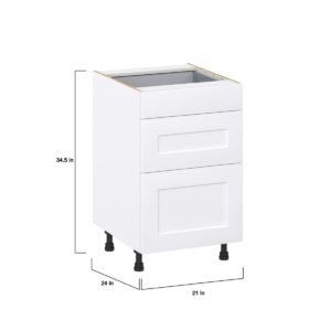 Jasmine Painted Warm White  Shaker Assembled Base Cabinet with 3 Drawers (21 in. W X 34.5 in. H X 24 in. D)