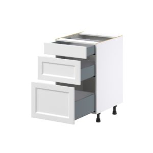 Magnolia Painted Bright White Recessed Assembled Base Cabinet with 3 Drawers (21 in. W X 34.5 in. H X 24 in. D)