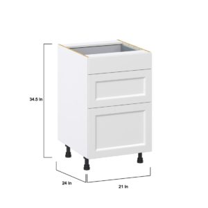 Magnolia Painted Bright White Recessed Assembled Base Cabinet with 3 Drawers (21 in. W X 34.5 in. H X 24 in. D)