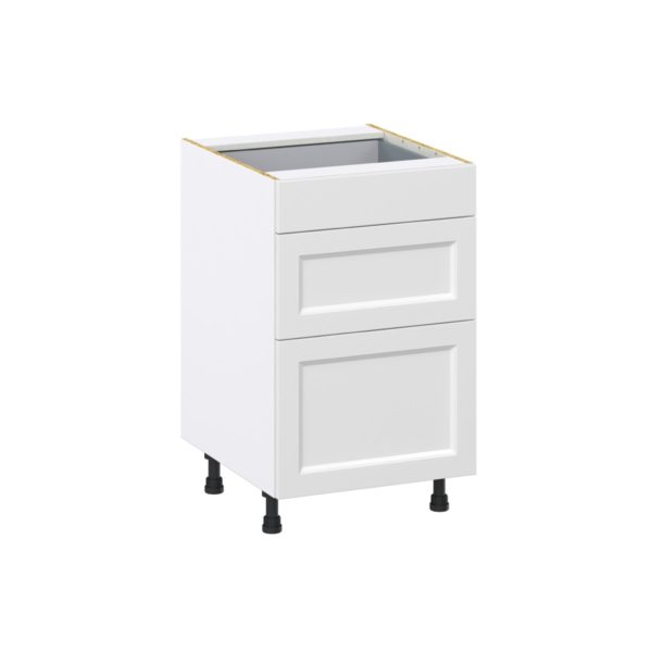 Magnolia Painted Bright White Recessed Assembled Base Cabinet with 3 Drawers (21 in. W X 34.5 in. H X 24 in. D)