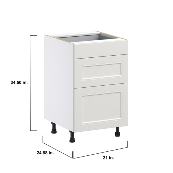 Wisteria Painted Light Gray Recessed Assembled Base Cabinet with 3 Drawers (21 in. W X 34.5 in. H X 24 in. D)