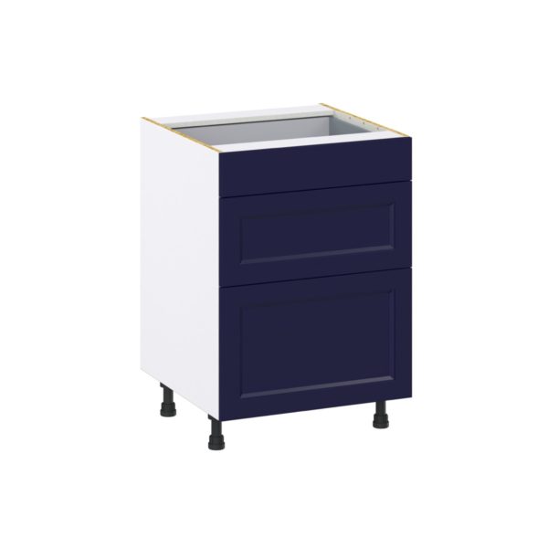 Camellia Painted Midnight Blue Recessed Assembled Base Cabinet with 3 Drawers (24 in. W x 34.5 in. H x 24 in. D)