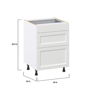 Magnolia Painted Bright White Recessed Assembled Base Cabinet with 3 Drawers (24 in. W x 34.5 in. H x 24 in. D)