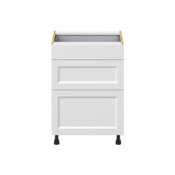 Magnolia Painted Bright White Recessed Assembled Base Cabinet with 3 Drawers (24 in. W x 34.5 in. H x 24 in. D)