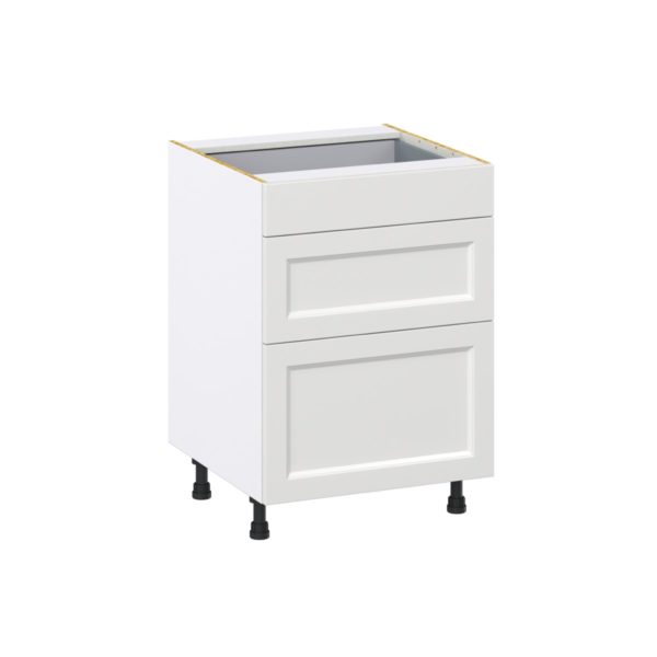 Magnolia Painted Bright White Recessed Assembled Base Cabinet with 3 Drawers (24 in. W x 34.5 in. H x 24 in. D)