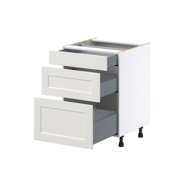 Wisteria Painted Light Gray Recessed Assembled Base Cabinet with 3 Drawers (24 in. W x 34.5 in. H x 24 in. D)