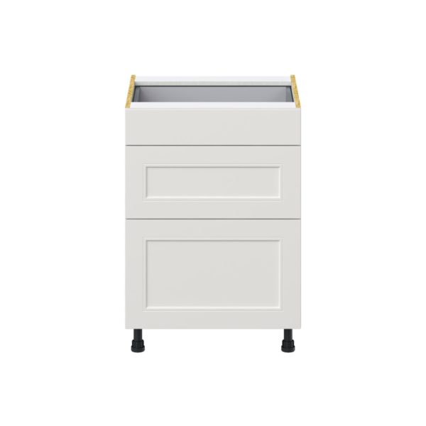 Wisteria Painted Light Gray Recessed Assembled Base Cabinet with 3 Drawers (24 in. W x 34.5 in. H x 24 in. D)