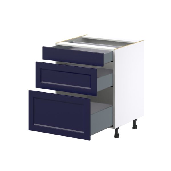 Camellia Painted Midnight Blue Recessed Assembled Base Cabinet with 3 Drawers  (27 in. W X 34.5 in. H X 24 in. D)