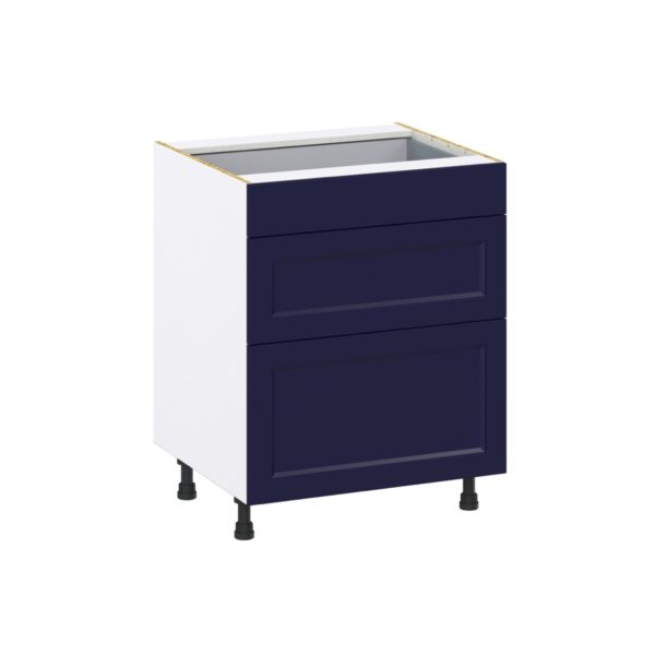 Camellia Painted Midnight Blue Recessed Assembled Base Cabinet with 3 Drawers  (27 in. W X 34.5 in. H X 24 in. D)