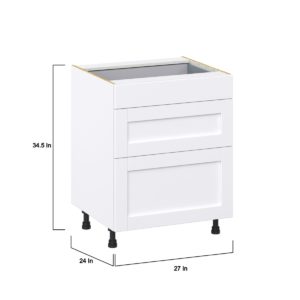 Dahlia Bright White  Shaker Assembled Base Cabinet with 3 Drawers  (27 in. W X 34.5 in. H X 24 in. D)