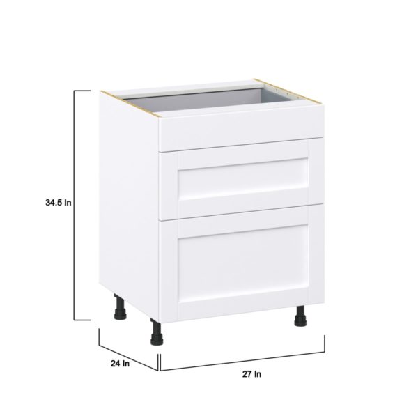 Dahlia Bright White  Shaker Assembled Base Cabinet with 3 Drawers  (27 in. W X 34.5 in. H X 24 in. D)