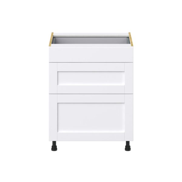 Dahlia Bright White  Shaker Assembled Base Cabinet with 3 Drawers  (27 in. W X 34.5 in. H X 24 in. D)