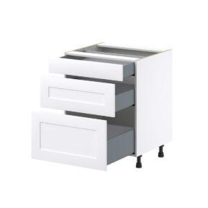 Jasmine Painted Warm White  Shaker Assembled Base Cabinet with 3 Drawers  (27 in. W X 34.5 in. H X 24 in. D)