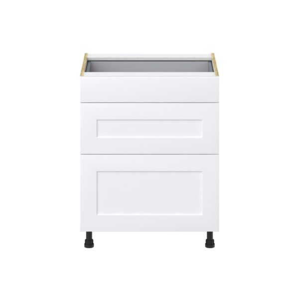 Jasmine Painted Warm White  Shaker Assembled Base Cabinet with 3 Drawers  (27 in. W X 34.5 in. H X 24 in. D)