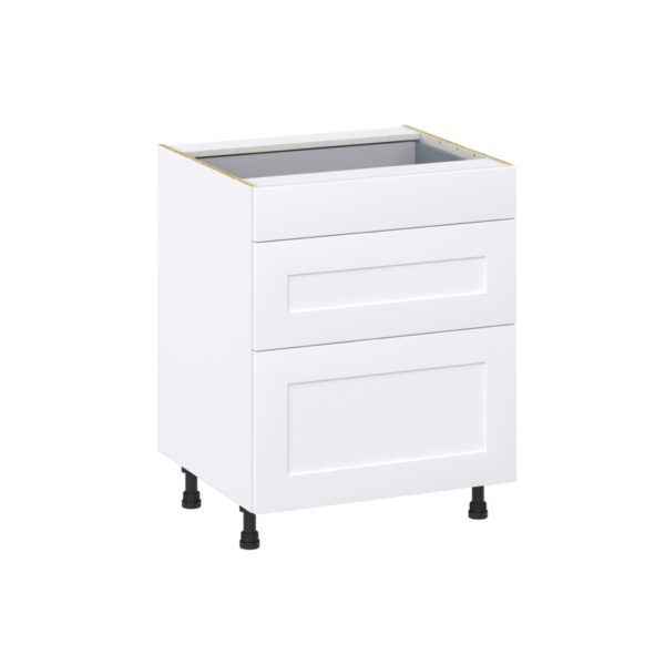 Jasmine Painted Warm White  Shaker Assembled Base Cabinet with 3 Drawers  (27 in. W X 34.5 in. H X 24 in. D)