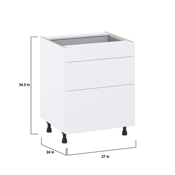 Lily Bright White  Slab Assembled Base Cabinet with 3 Drawers  (27 in. W X 34.5 in. H X 24 in. D)