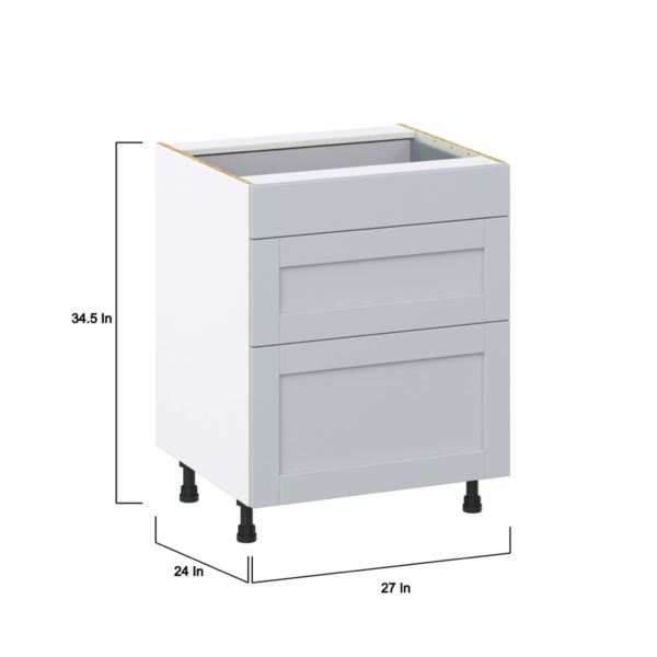 Sea Holly Light Gray  Shaker Assembled Base Cabinet with 3 Drawers  (27 in. W X 34.5 in. H X 24 in. D)